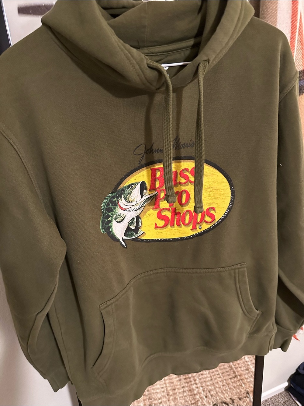 Bass Pro Shops Olive Green Hoodie with Fish Logo